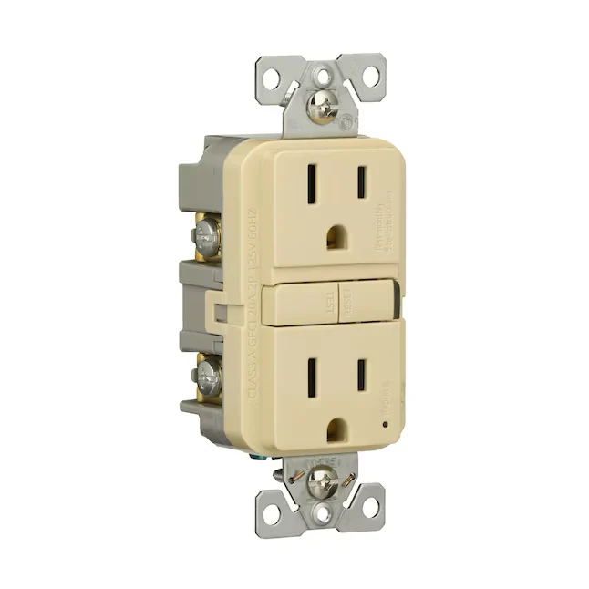 Eaton 15-Amp 125-volt Tamper Resistant GFCI Residential Decorator Outlet, Ivory drietal