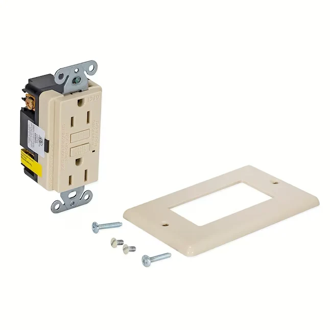 EZ-FLO 15-AMP 125-Volt Duplex Self-Test Dun GFCI outlet LED Indicator and Wall Plate Ivory