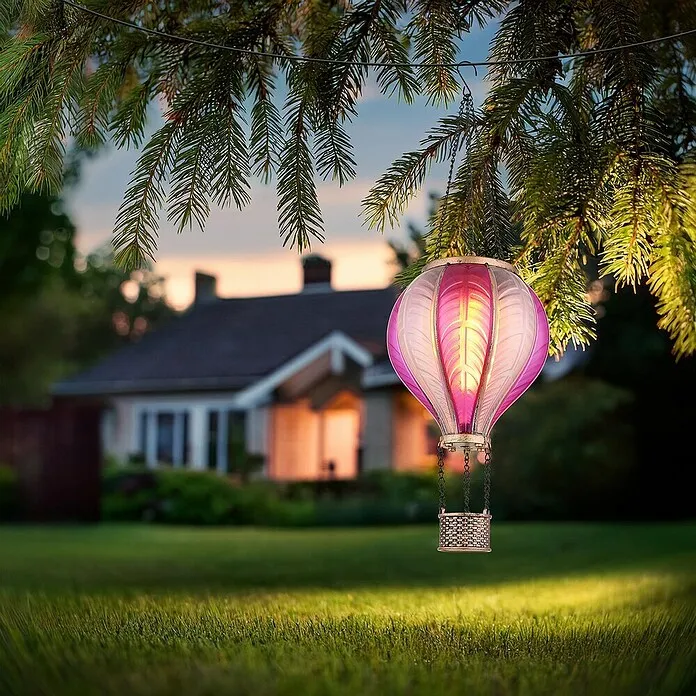 Globo Solarhanglamp Ballon - Roze, IP44, Ø x h: 14 x 46,5 cm