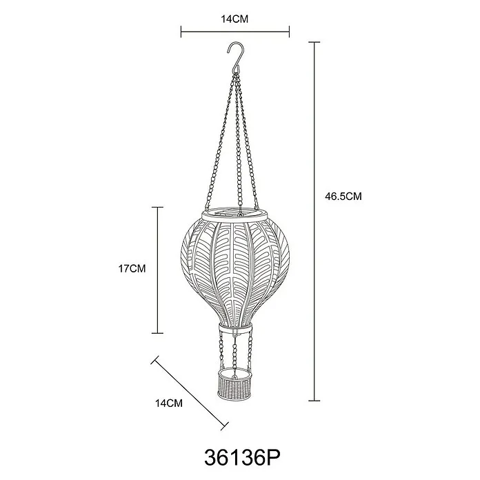 Globo Solarhanglamp Ballon - Roze, IP44, Ø x h: 14 x 46,5 cm