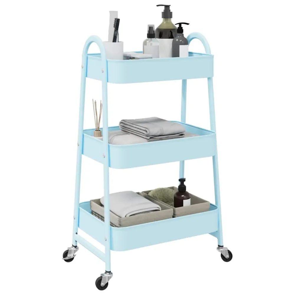 Opbergtrolley 3-laags 42x41,5x77 cm staal blauw