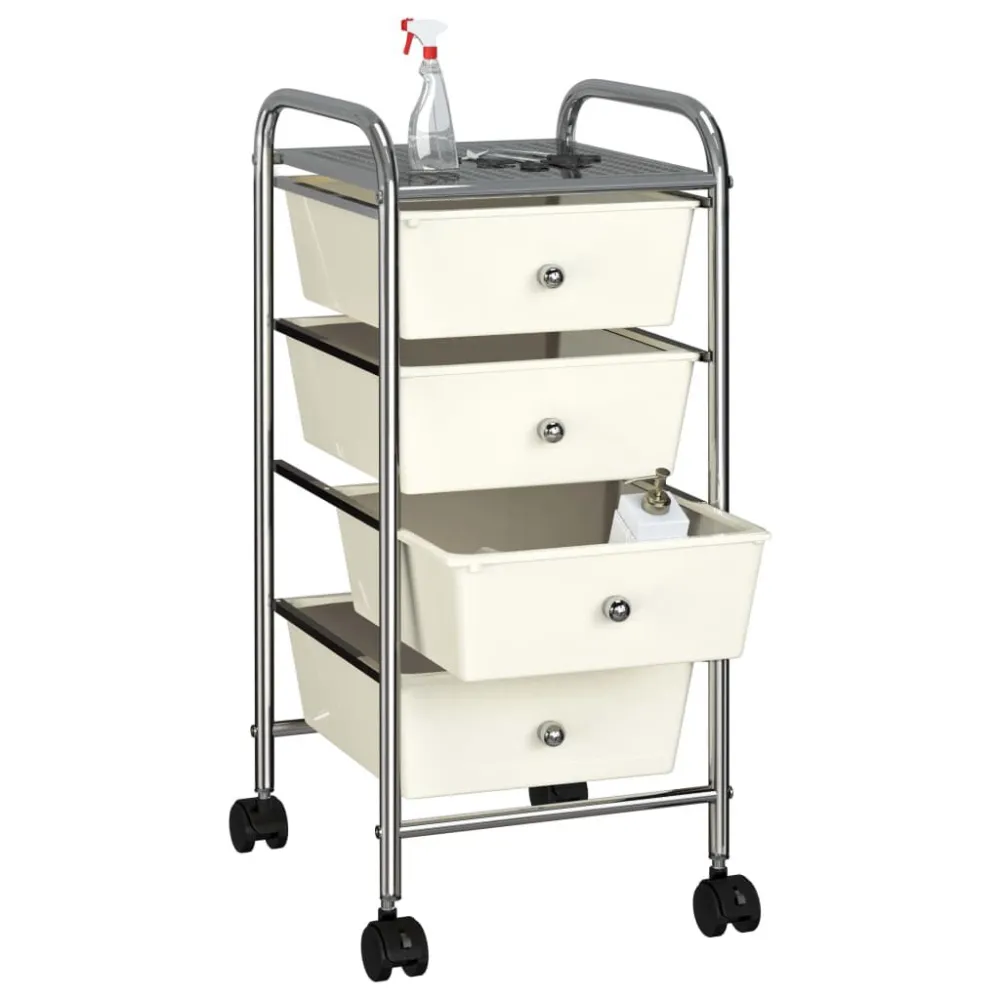 Opbergtrolley met 4 lades mobiel kunststof wit