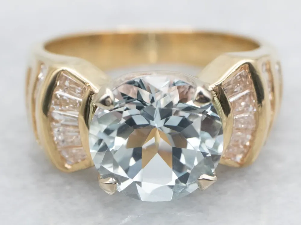 Hoogwaardig Roestvrij Round Cut Aquamarine and Diamond Ring