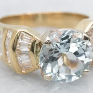 Precisie Gekalibreerd Round Cut Aquamarine and Diamond Ring