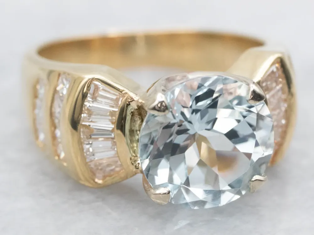 Precisie Gekalibreerd Round Cut Aquamarine and Diamond Ring