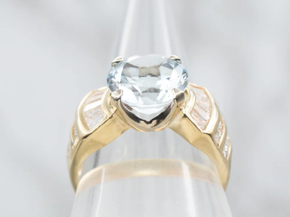 Precisie Gekalibreerd Round Cut Aquamarine and Diamond Ring