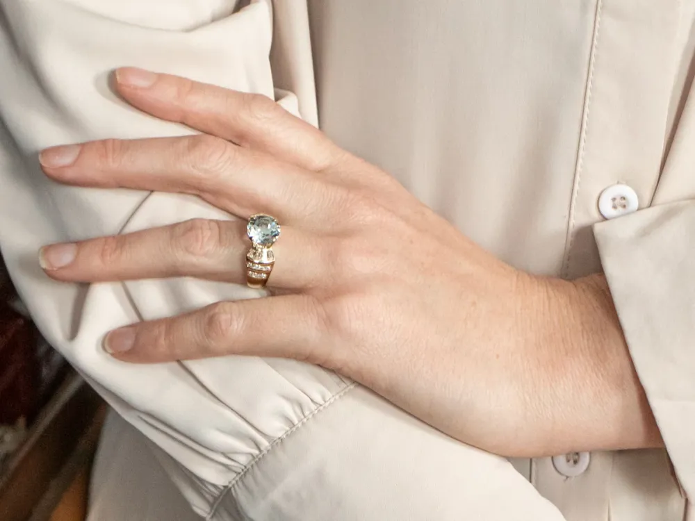 Precisie Gekalibreerd Round Cut Aquamarine and Diamond Ring