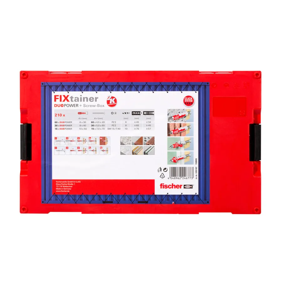 fischer Fixtainer pluggen- en schroevenset - Duopower - 210-delig - 536162 met Inbus Sleutel