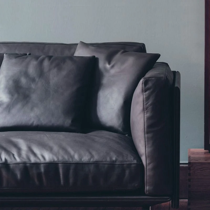 Houten Genuine Leather Cushions Sofa 31.5"H Contemporary Industrial Square Arm Sofa,Black Complete Set van 6 39l