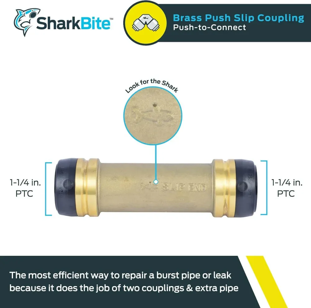 SharkBite 1-1/4 . x 1-1/4 . Geel koper Push Slip Coupling