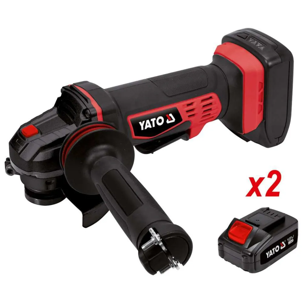 YATO Haakse slijperset met 2x3,0 Ah Li-ion-accu's 18 V 125 mm