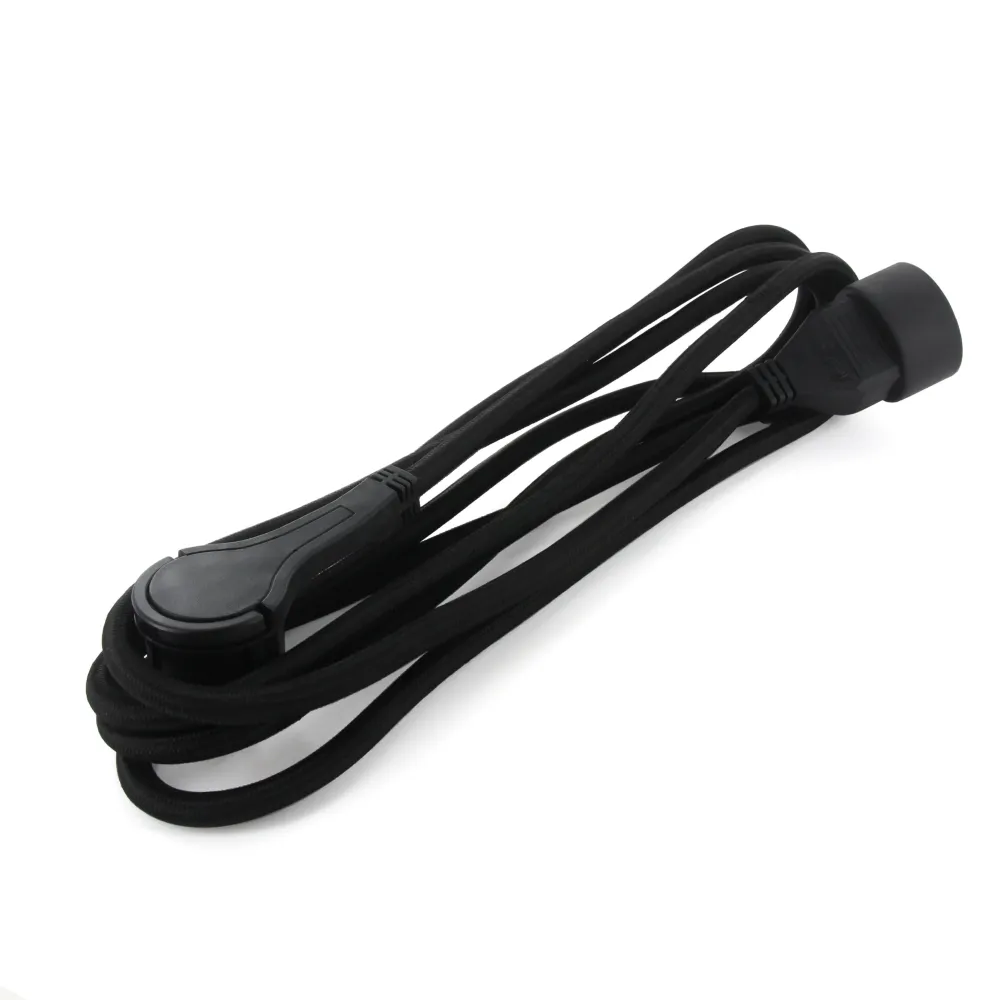 Black textile extension cord - black flat plug - 5m