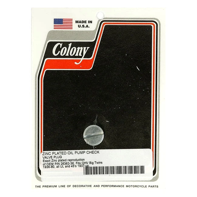 Klemhandwiel Colony Plug, Oil Pump Check Valve Harley Davidson