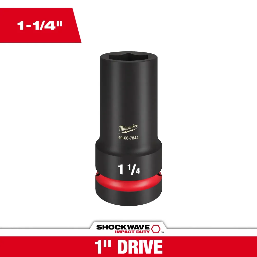 MILWAUKEE 1-1/4" Deep SHOCKWAVE IMPACT DUTY 1" Drive 6 Point Socket