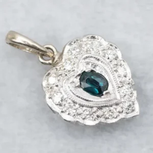 Sapphire Cabochon and Diamond Scalloped Heart Pendant | Met Spindel | Verstelbaar