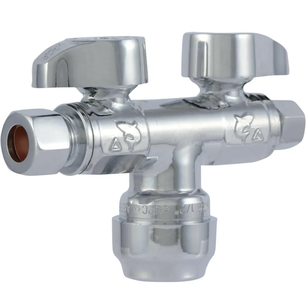 SharkBite 1/2 . x 3/8 . Compression x 1/4 . Compression Brass Push Dubbel Shut-off Valve