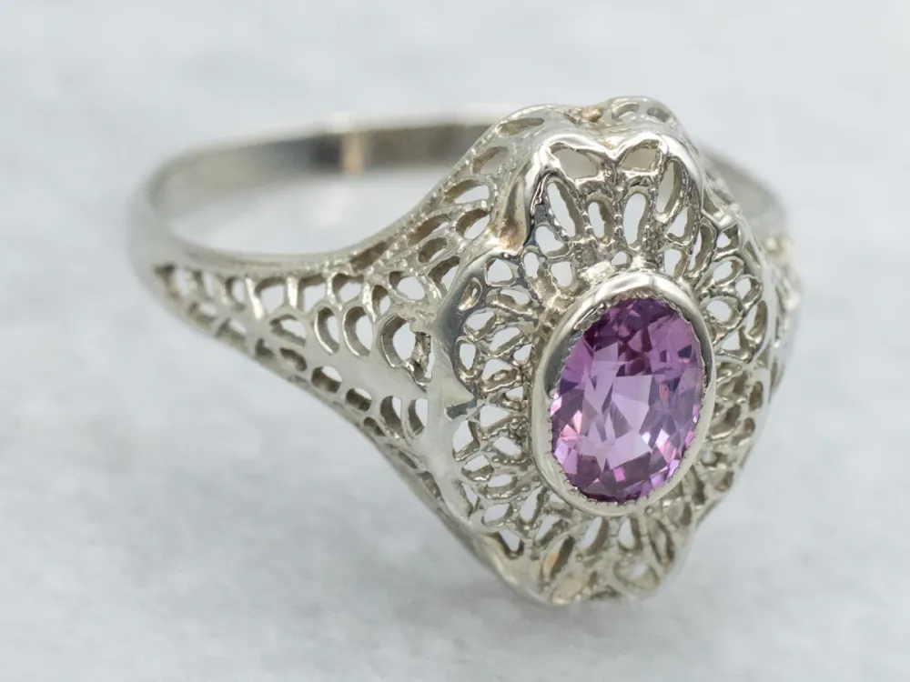 1920s Framboos Sapphire Solitaire Filigree Ring