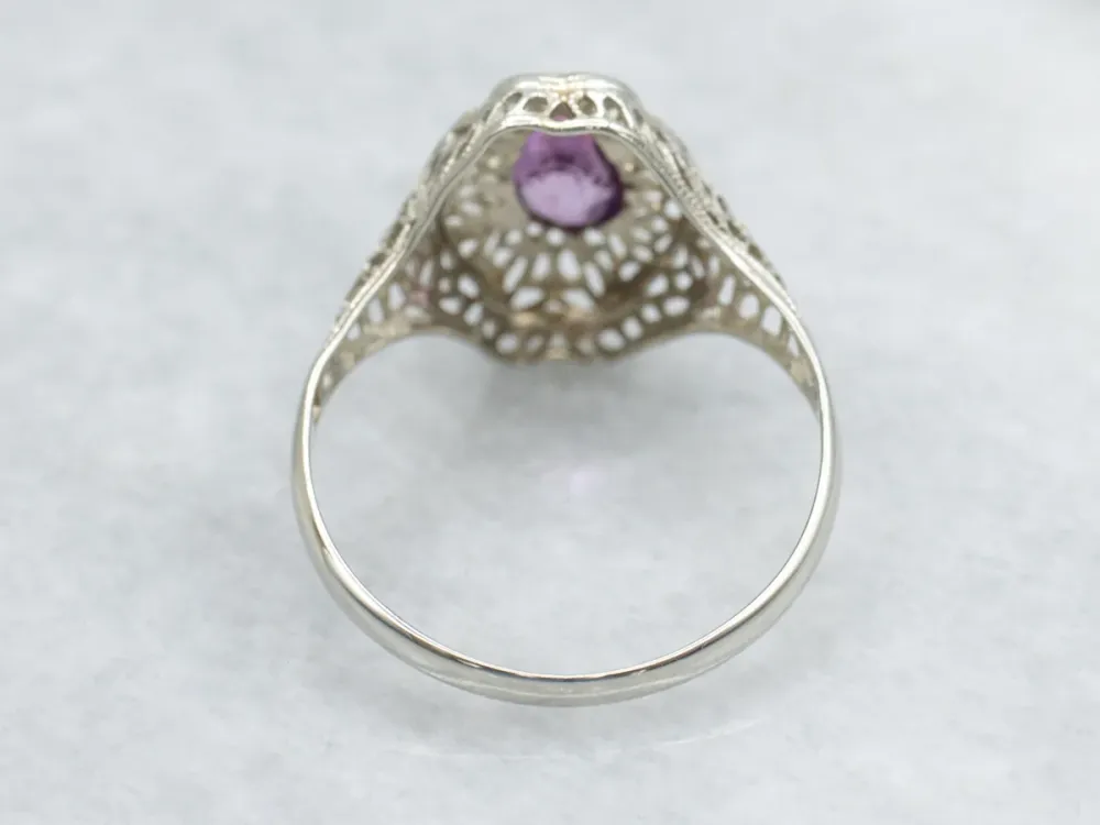 1920s Framboos Sapphire Solitaire Filigree Ring