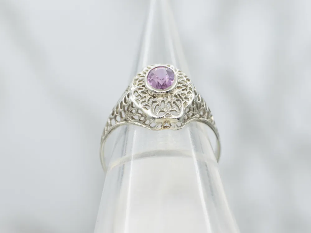 1920s Framboos Sapphire Solitaire Filigree Ring