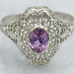 1920s Pink Sapphire Solitaire Filigree Ring