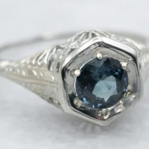 C-ring Art Deco Sapphire Solitaire Engagement Ring