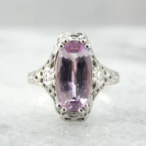 Pale Pink Sapphire Art Deco Filigree Ring