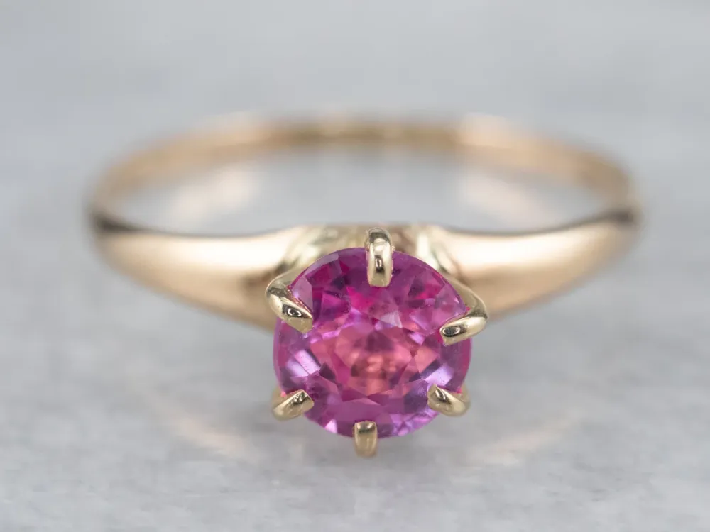 Pink Sapphire Solitaire Ring Yellow Verguld