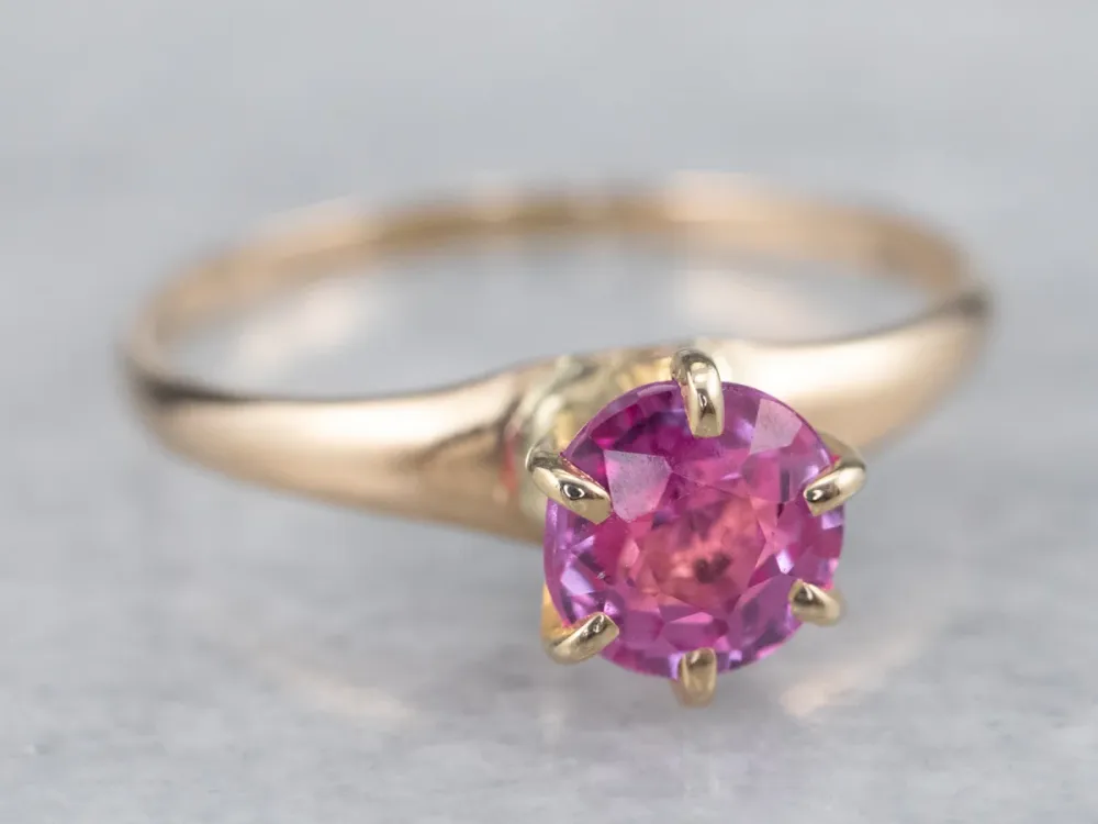 Pink Sapphire Solitaire Ring Yellow Verguld
