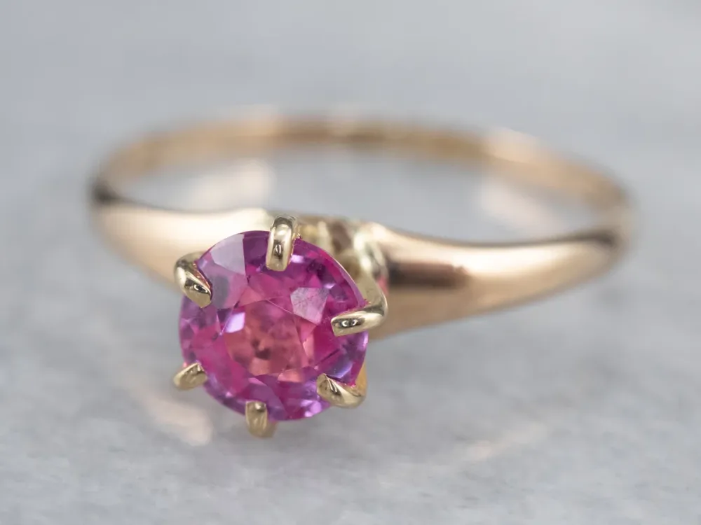 Pink Sapphire Solitaire Ring Yellow Verguld
