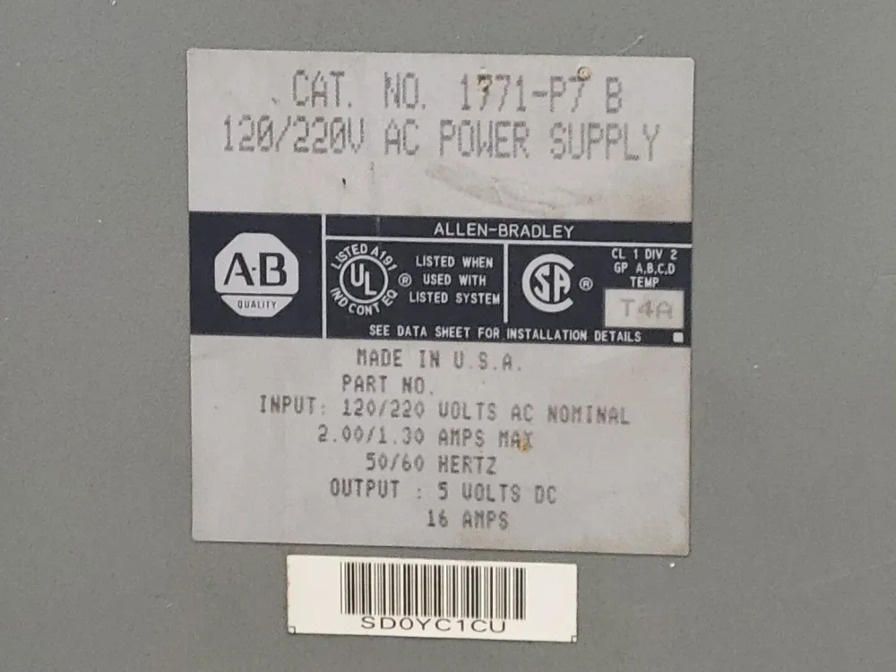 120/220V AC Power Supply 1771-P7-B met Overbelastingsbeveiliging