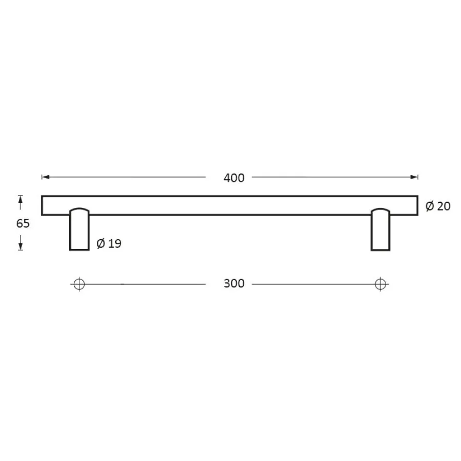 Intersteel deurgreep T-model - 400 mm - Ø 20 mm - mat zwart met moer en ring