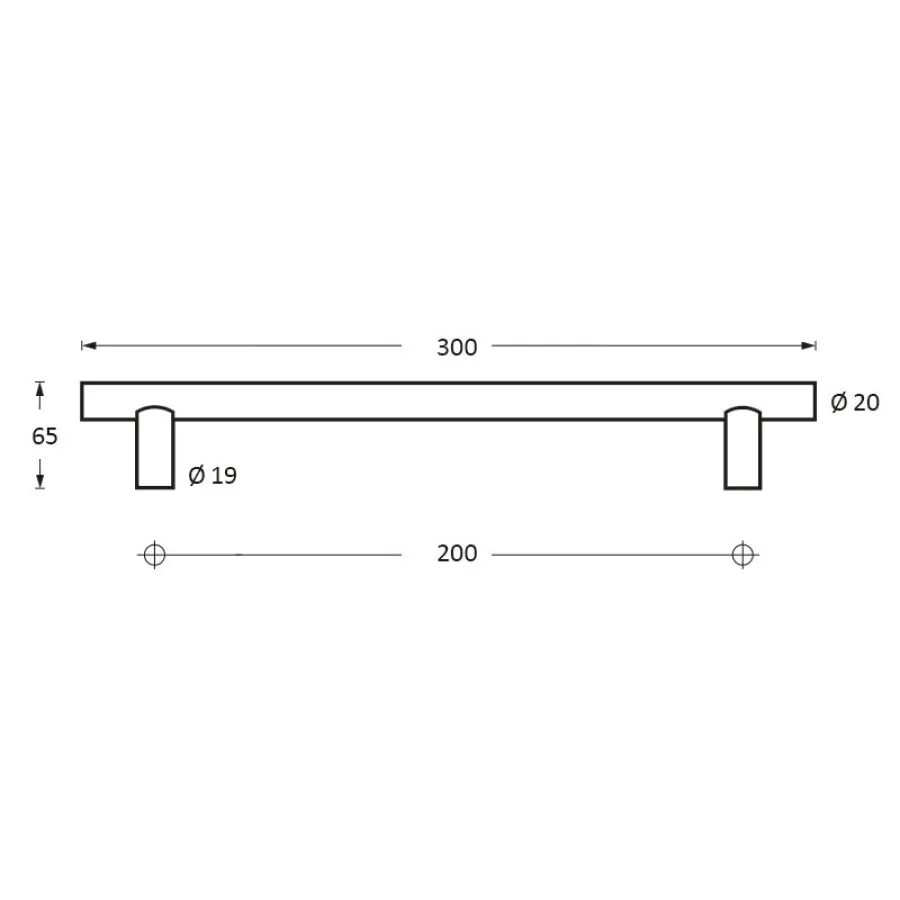 Intersteel deurgreep T-vorm - 300 mm - Ø 20 mm - RVS geborsteld met conische ring