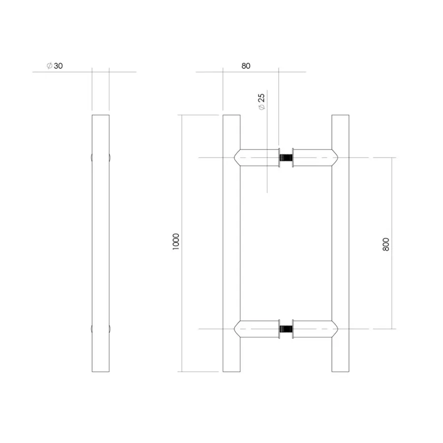 Intersteel deurgrepen T-vorm - 1000 mm - Ø 30 mm - RVS geborsteld - Met CE Keurmerk