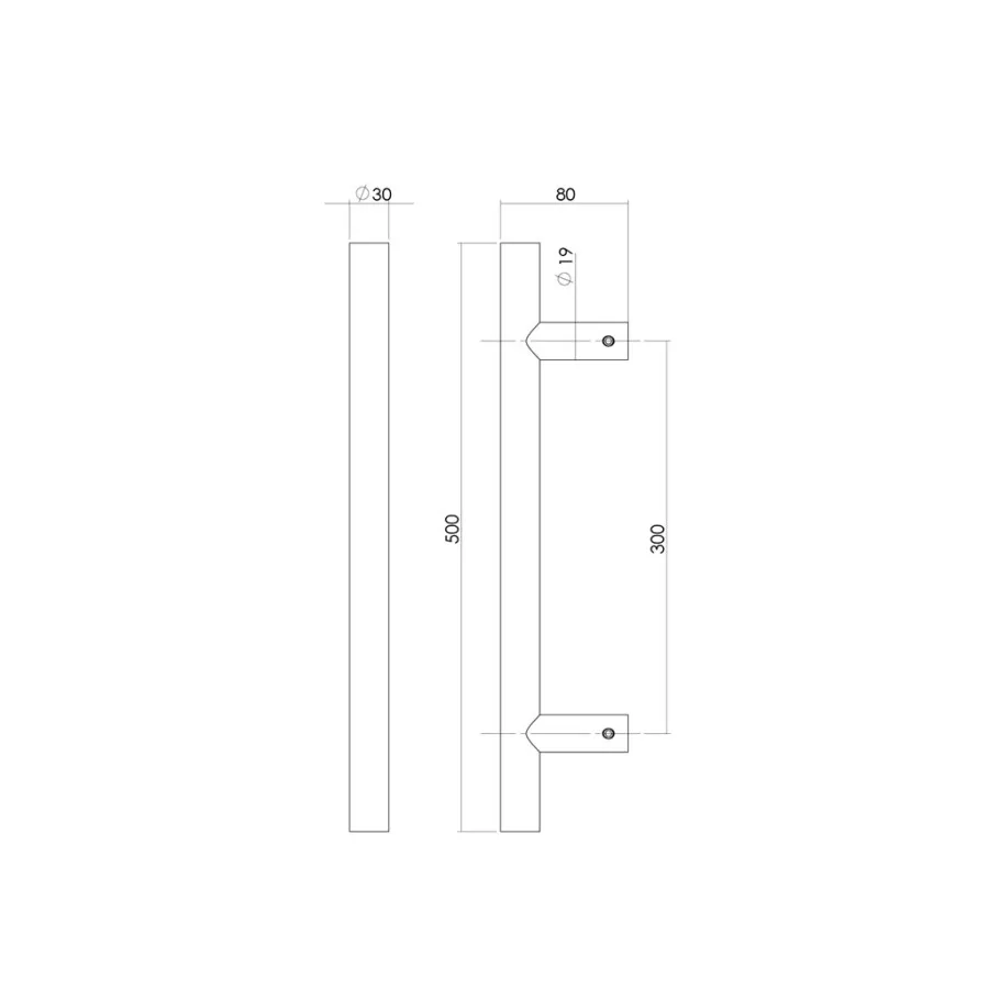 Zeskantbout Intersteel deurgrepen T-vorm - 500 mm - Ø 30 mm - RVS geborsteld