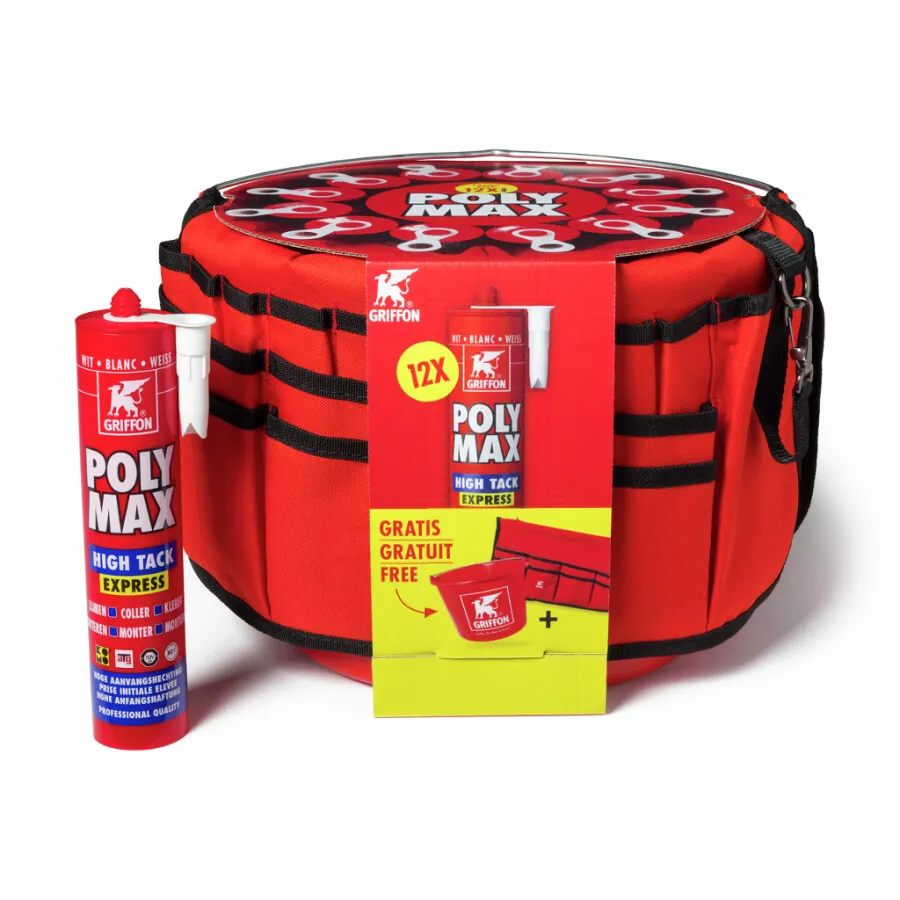 Griffon montagelijm PolyMax High Tack Express - 435 gram koker - 12st Toolbucket - wit