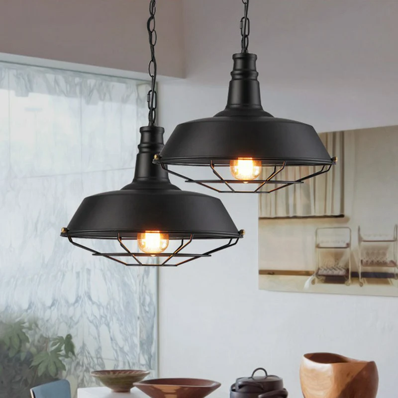 Schuur metalen ophanging verlichting industriële 1 kop eetkamer hanglamp met taps toelopende kooibeschermer met 4:1 Overbr...