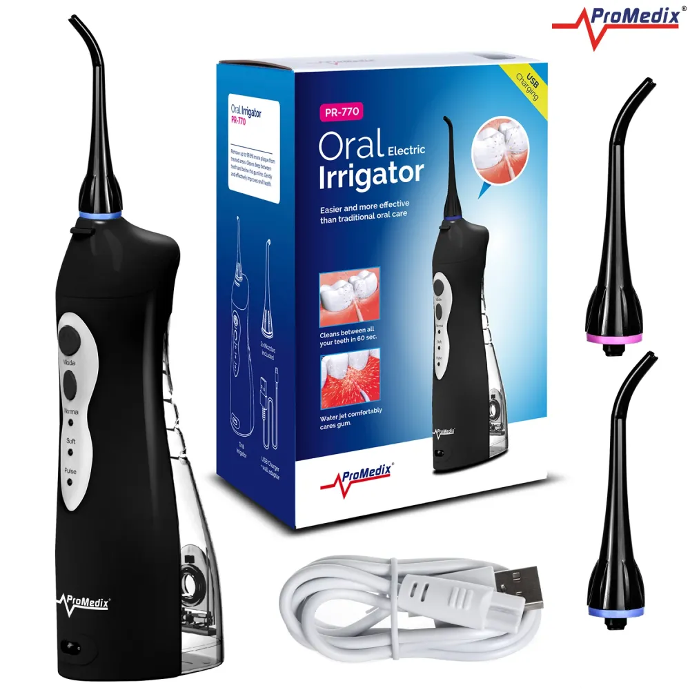 Promedix PR-770 Draadloze dental irrigator Elektrische water-flosser IPX7 8.5 Bar (4 sproeiers) met Spiegeltje