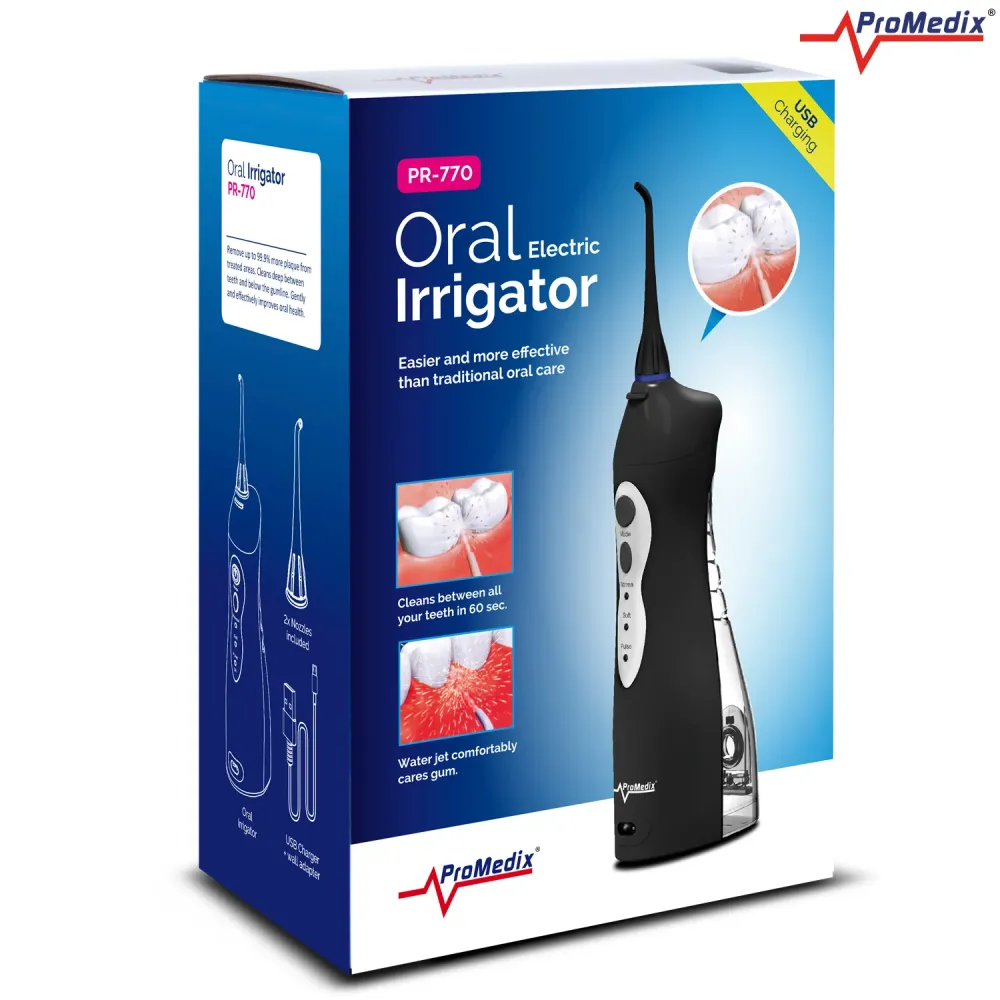 Promedix PR-770 Draadloze dental irrigator Elektrische water-flosser IPX7 8.5 Bar (4 sproeiers) met Spiegeltje