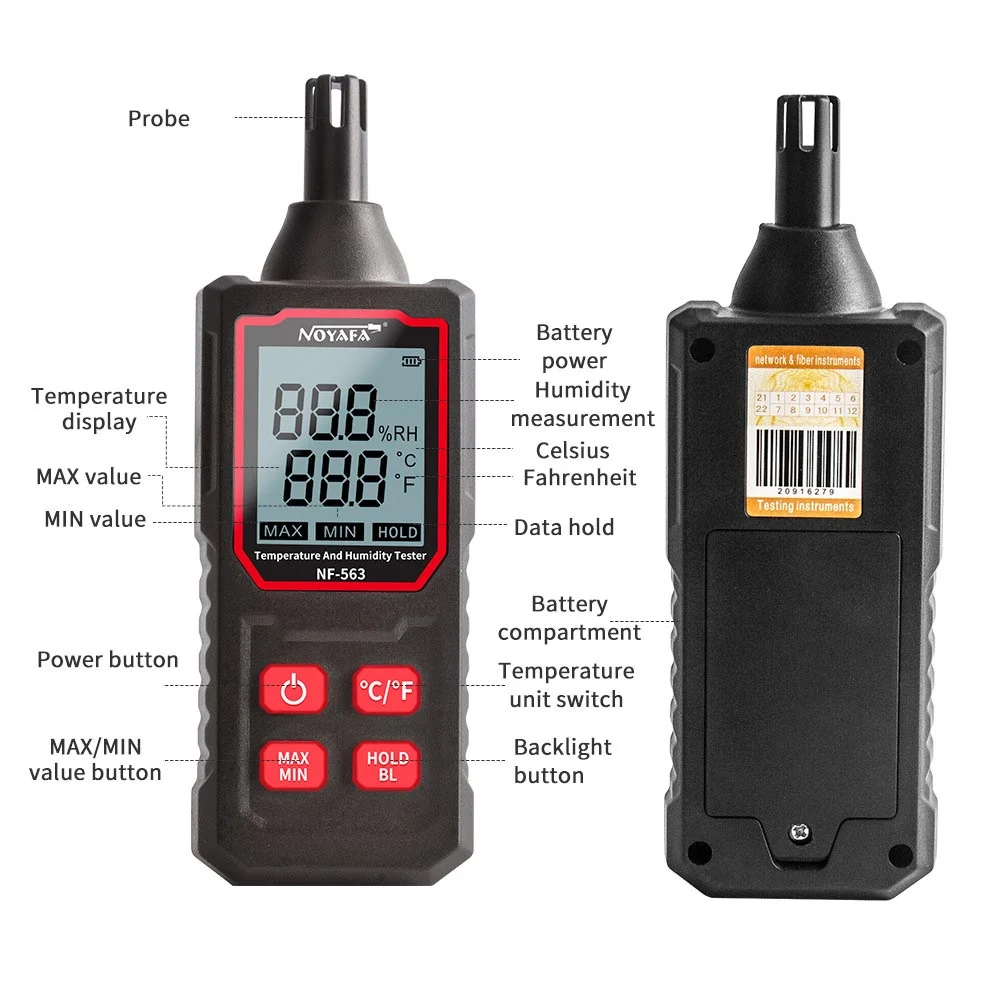 NOYAFA NF-563 Met display Thermometer Humidity Meter Ambient Dew Point Test, Unit Switching, HD Backlight, Data Hold