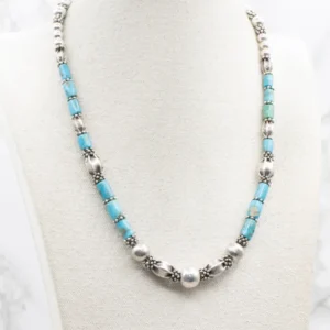 Sterling Silver and Turquoise Beaded Necklace Toggle Clasp