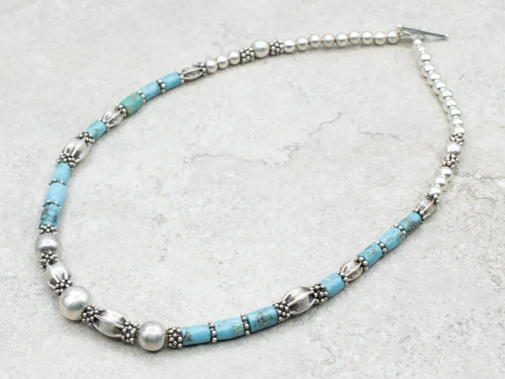 Sterling Silver and Turquoise Beaded Necklace Toggle Clasp