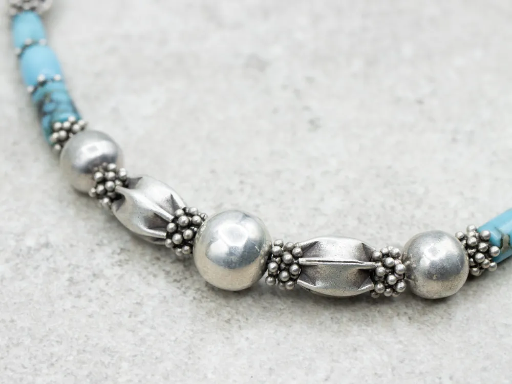 Sterling Silver and Turquoise Beaded Necklace Toggle Clasp