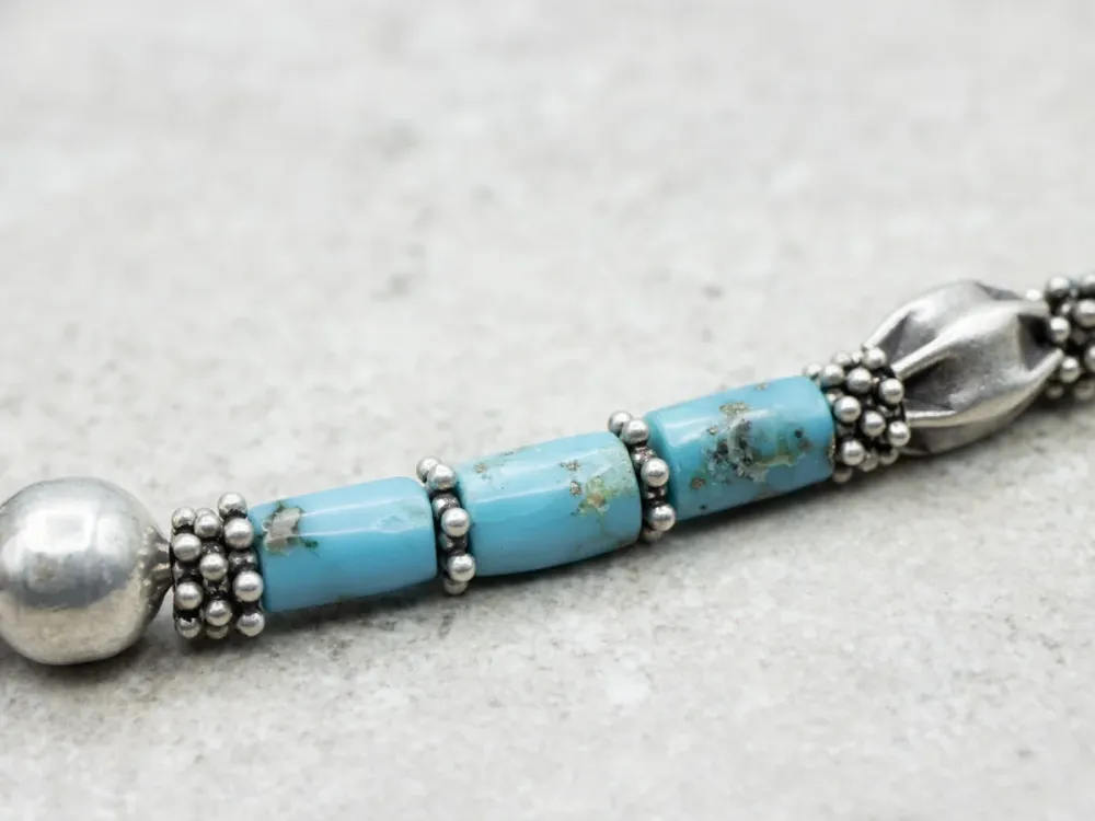 Sterling Silver and Turquoise Beaded Necklace Toggle Clasp