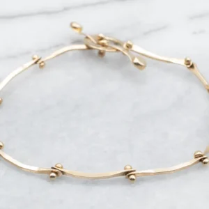 Yellow Gold Handmade Sonya Arched Bar Link Bracelet Toggle Clasp