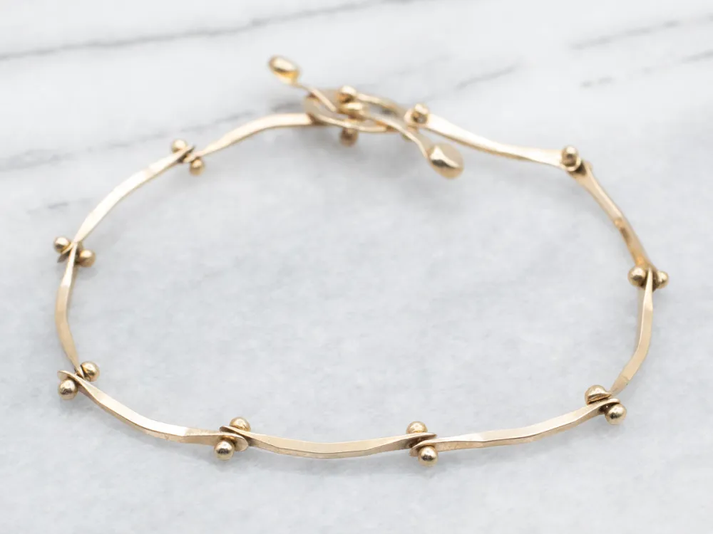 Yellow Gold Handmade Sonya Arched Bar Link Bracelet Toggle Clasp