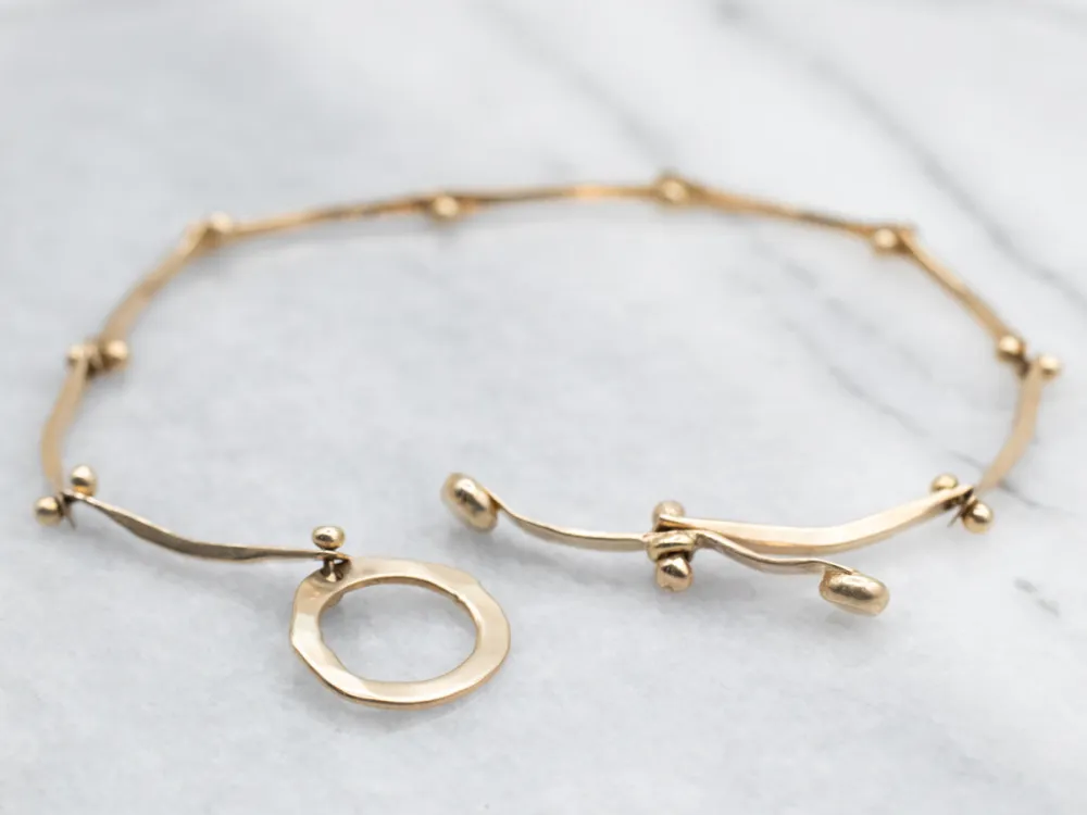 Yellow Gold Handmade Sonya Arched Bar Link Bracelet Toggle Clasp