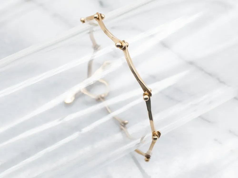 Yellow Gold Handmade Sonya Arched Bar Link Bracelet Toggle Clasp