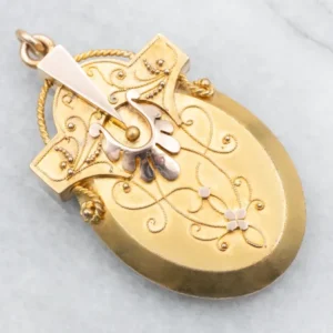 HSS-gegoten Two Tone Etruscan Revival Antique Locket