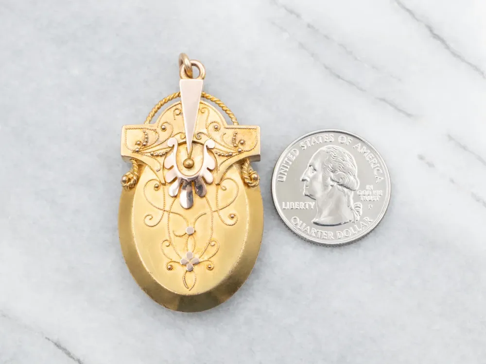 HSS-gegoten Two Tone Etruscan Revival Antique Locket