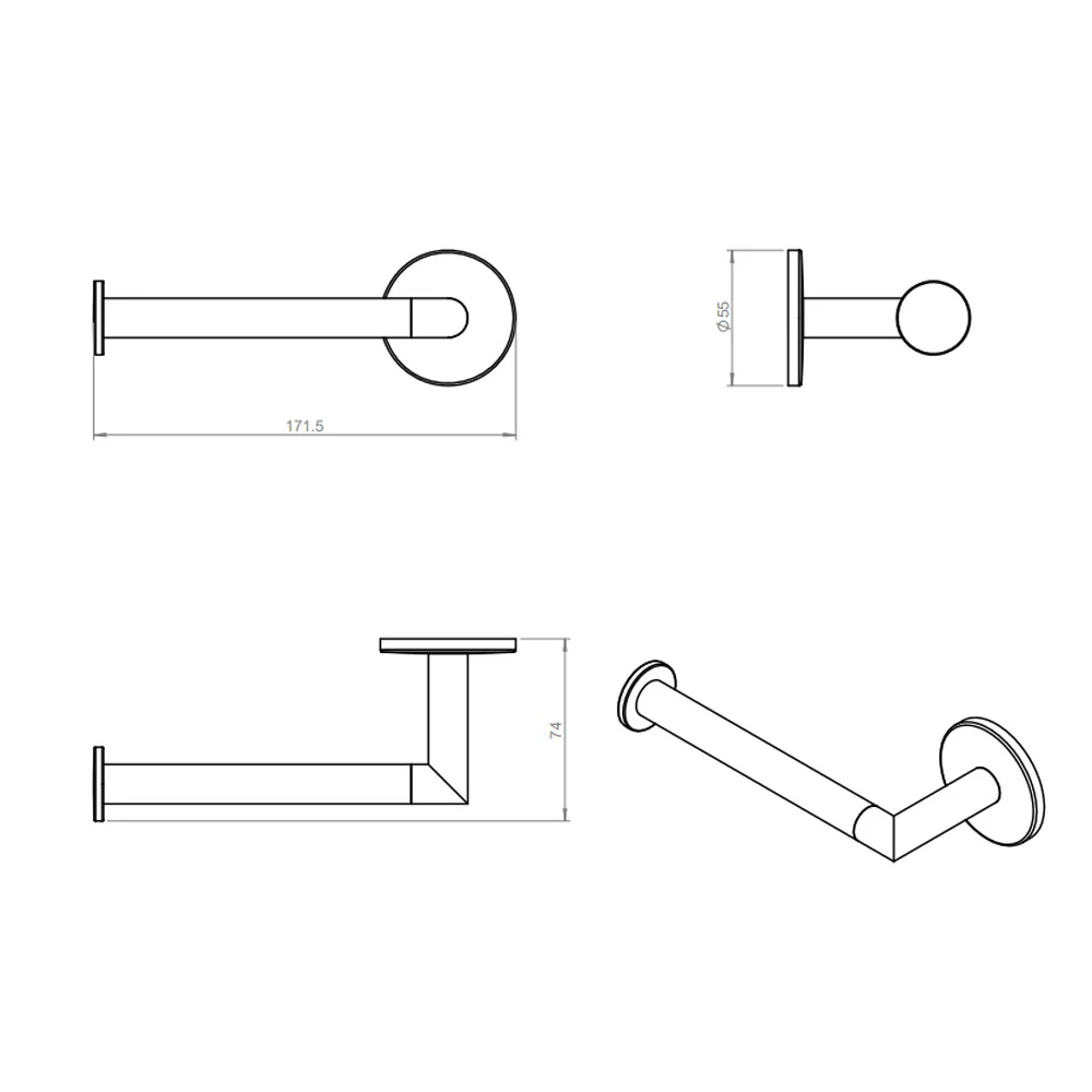 Roll holder glue from 'Duo Round' collection Cosmic verchroomd steel - Left version